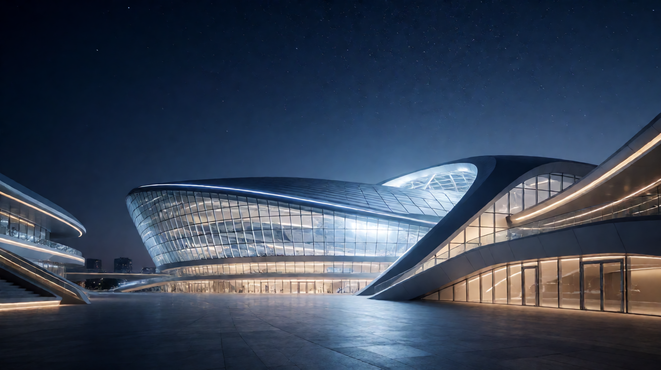 星空体育官网首页展示的现代体育场馆夜景